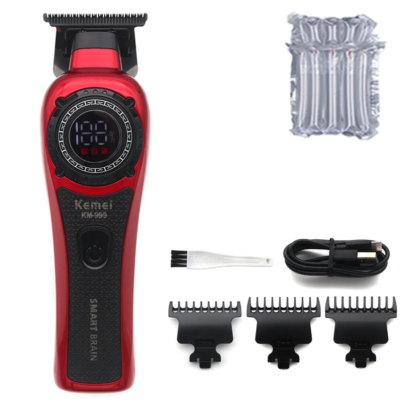 Kemei KM-999 Professional Hair Salon Electric Hair Trimmer Oil Head Push LCD Digital Display Hair Clipper Men's Barber Machine