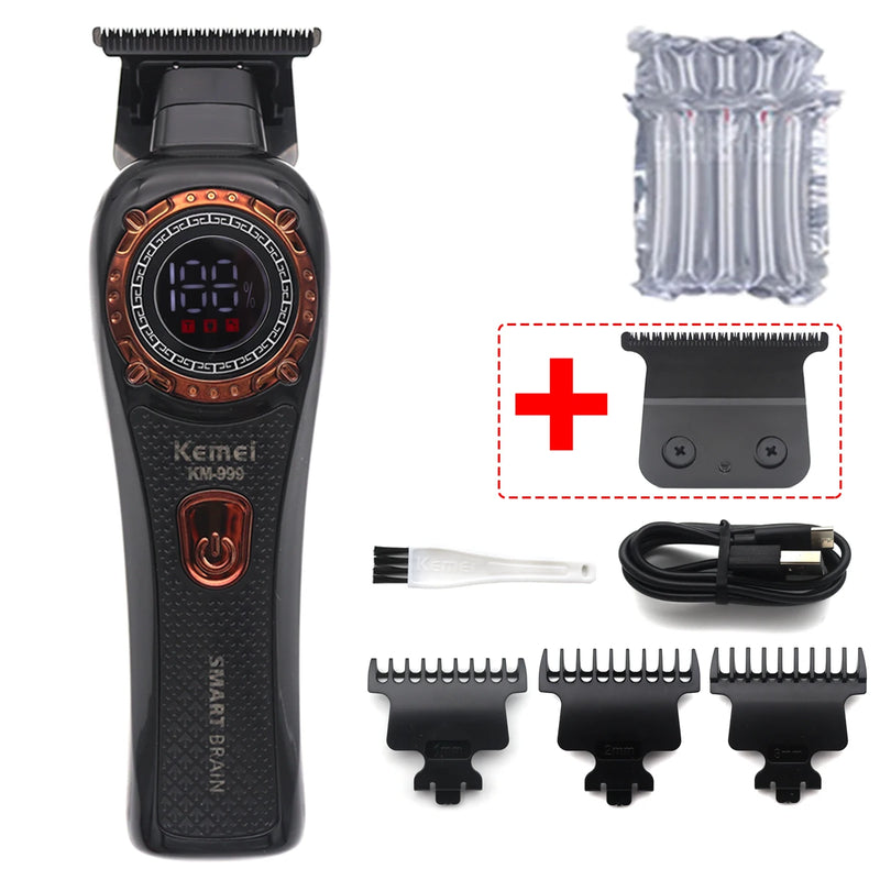 Kemei KM-999 Professional Hair Salon Electric Hair Trimmer Oil Head Push LCD Digital Display Hair Clipper Men's Barber Machine