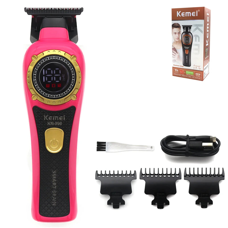 Kemei KM-999 Professional Hair Salon Electric Hair Trimmer Oil Head Push LCD Digital Display Hair Clipper Men's Barber Machine