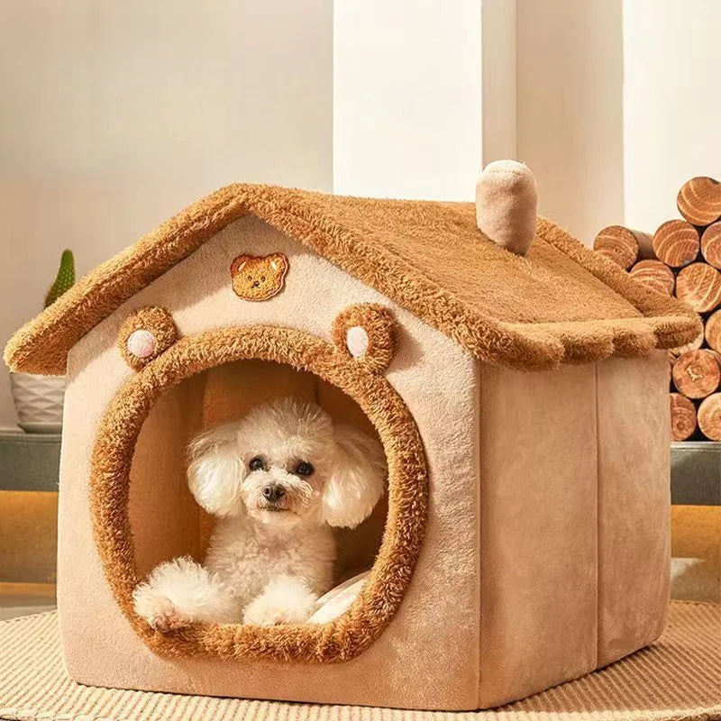 Casinha Quente para Gato e Cão para Todas as Estações – Cama Macia e Lavável com Almofada Removível para Pets Pequenos e Médios