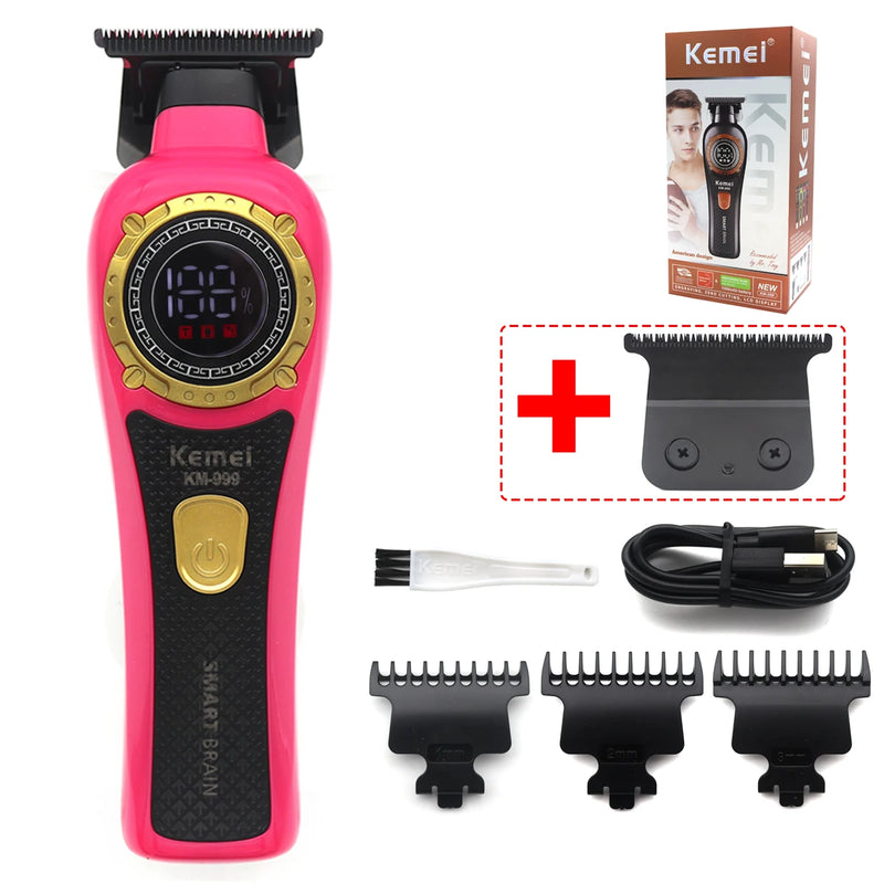 Kemei KM-999 Professional Hair Salon Electric Hair Trimmer Oil Head Push LCD Digital Display Hair Clipper Men's Barber Machine