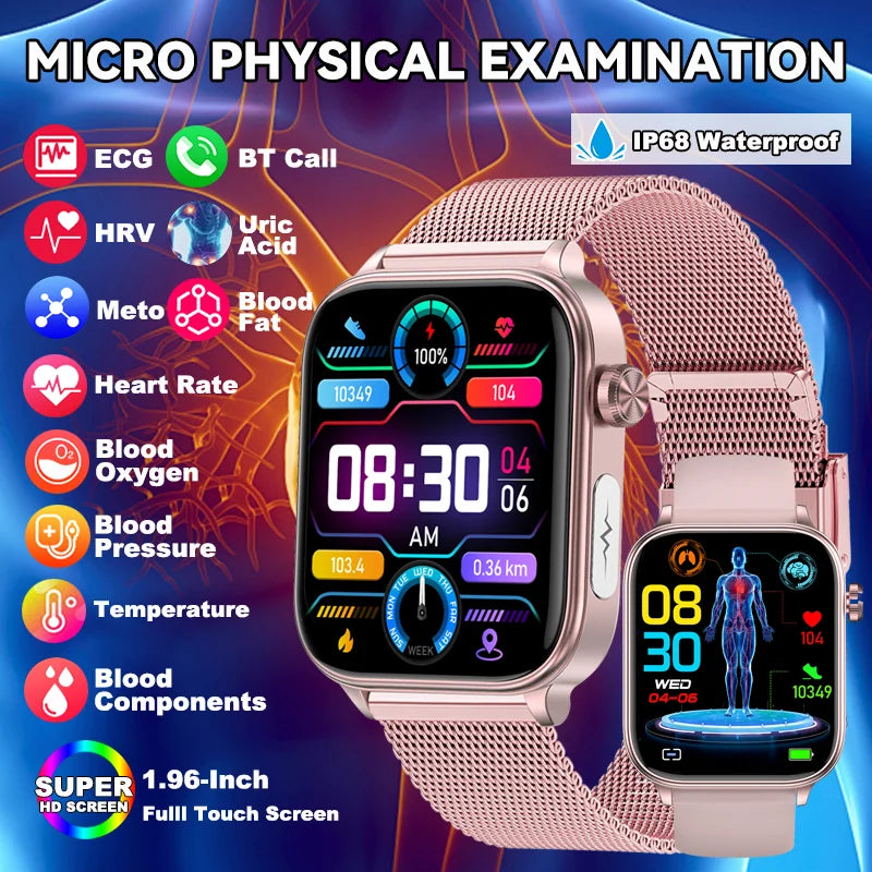 LIGE AI Diagnose Health Smart Watch Women ECG+PPG+HRV Micro Examination Blood Fat Uric Acid Heart Rate BT Call Smartwatch 2025