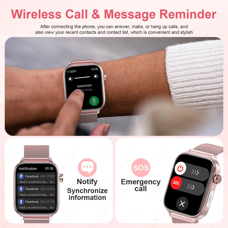 LIGE AI Diagnose Health Smart Watch Women ECG+PPG+HRV Micro Examination Blood Fat Uric Acid Heart Rate BT Call Smartwatch 2025