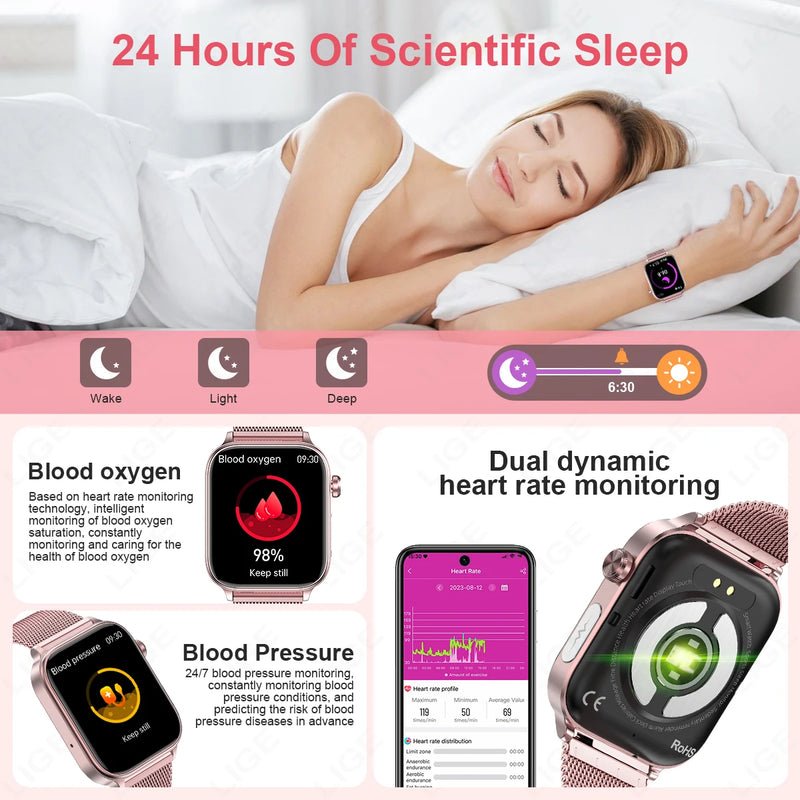 LIGE AI Diagnose Health Smart Watch Women ECG+PPG+HRV Micro Examination Blood Fat Uric Acid Heart Rate BT Call Smartwatch 2025