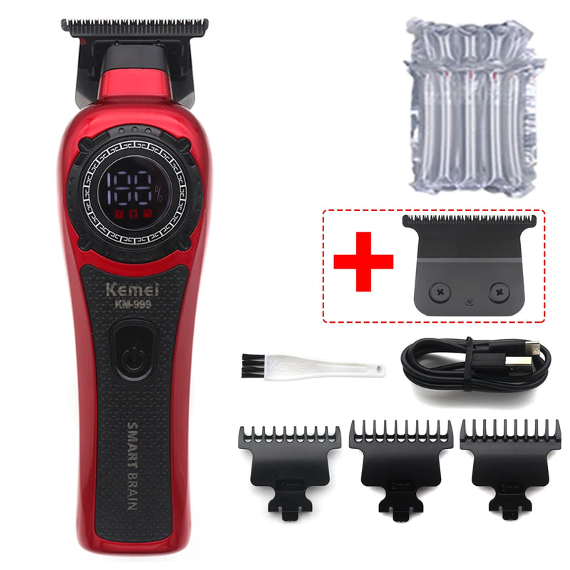 Kemei KM-999 Professional Hair Salon Electric Hair Trimmer Oil Head Push LCD Digital Display Hair Clipper Men's Barber Machine