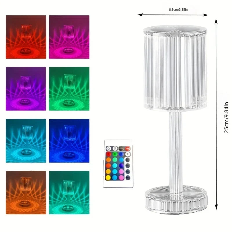 Lâmpada de Mesa Cristal LED – Toque, Controle Remoto e Design Elegante para Seu Ambiente