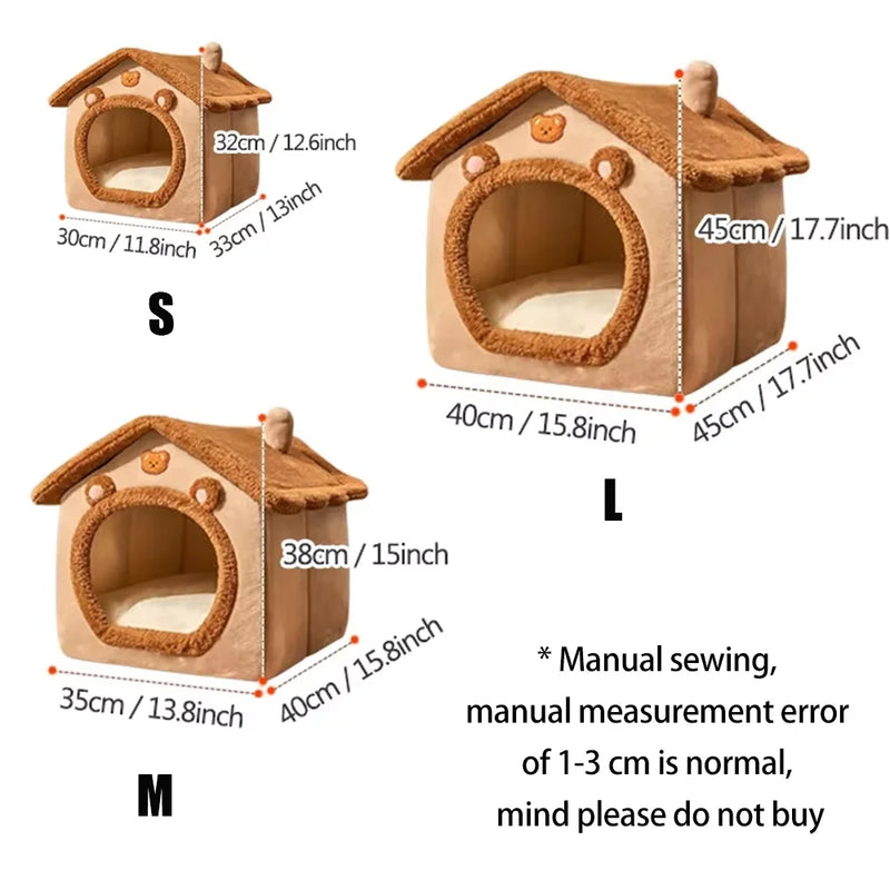 Casinha Quente para Gato e Cão para Todas as Estações – Cama Macia e Lavável com Almofada Removível para Pets Pequenos e Médios