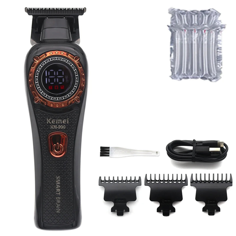 Kemei KM-999 Professional Hair Salon Electric Hair Trimmer Oil Head Push LCD Digital Display Hair Clipper Men's Barber Machine