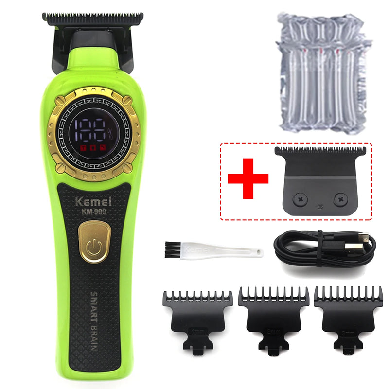 Kemei KM-999 Professional Hair Salon Electric Hair Trimmer Oil Head Push LCD Digital Display Hair Clipper Men's Barber Machine