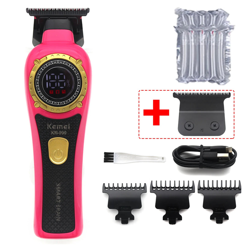 Kemei KM-999 Professional Hair Salon Electric Hair Trimmer Oil Head Push LCD Digital Display Hair Clipper Men's Barber Machine