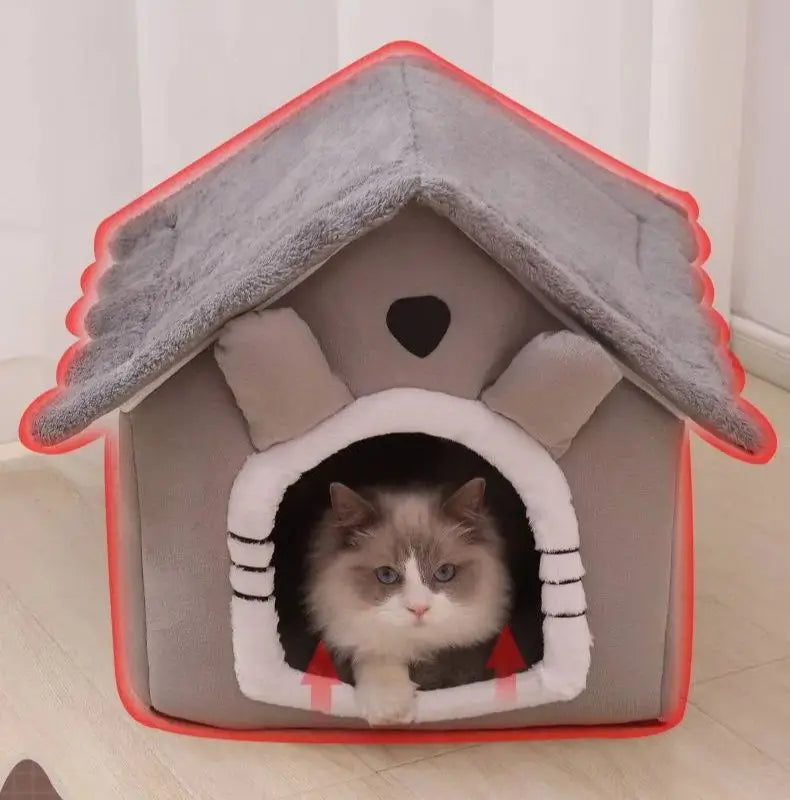 Casinha Quente para Gato e Cão para Todas as Estações – Cama Macia e Lavável com Almofada Removível para Pets Pequenos e Médios