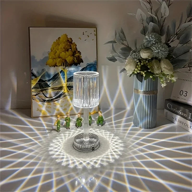 Lâmpada de Mesa Cristal LED – Toque, Controle Remoto e Design Elegante para Seu Ambiente