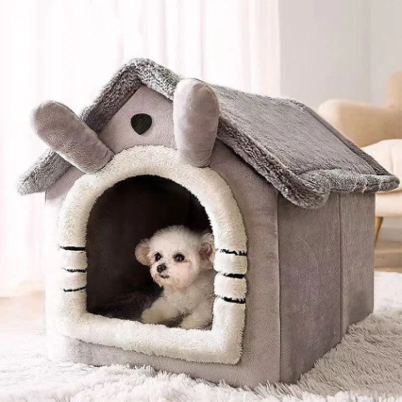 Casinha Quente para Gato e Cão para Todas as Estações – Cama Macia e Lavável com Almofada Removível para Pets Pequenos e Médios