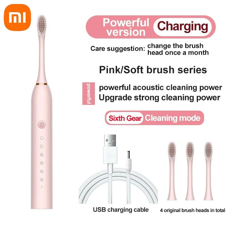 Xiaomi New Electric Ultrasonic Toothbrush 6 Mode Home Soft Hair USB Charging Waterproof Adult Tooth Cleaner Automatic Couple Set