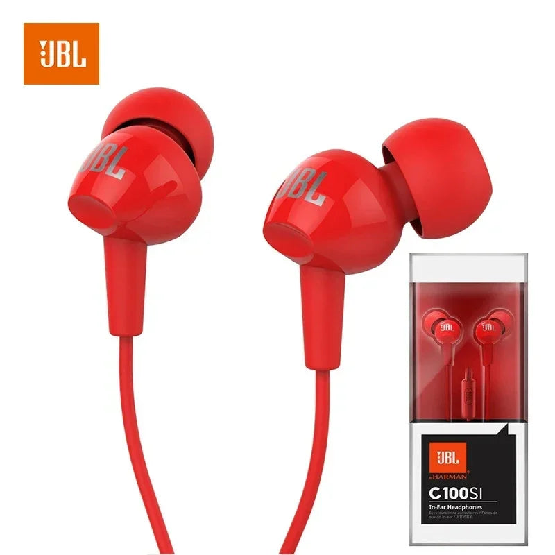 JBL C100Si Original 3.5mm Wired Stereo Earphones Deep Bass Music Sports Headset Running Earphone Hands-free Call with Microphone