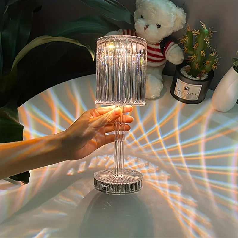 Lâmpada de Mesa Cristal LED – Toque, Controle Remoto e Design Elegante para Seu Ambiente