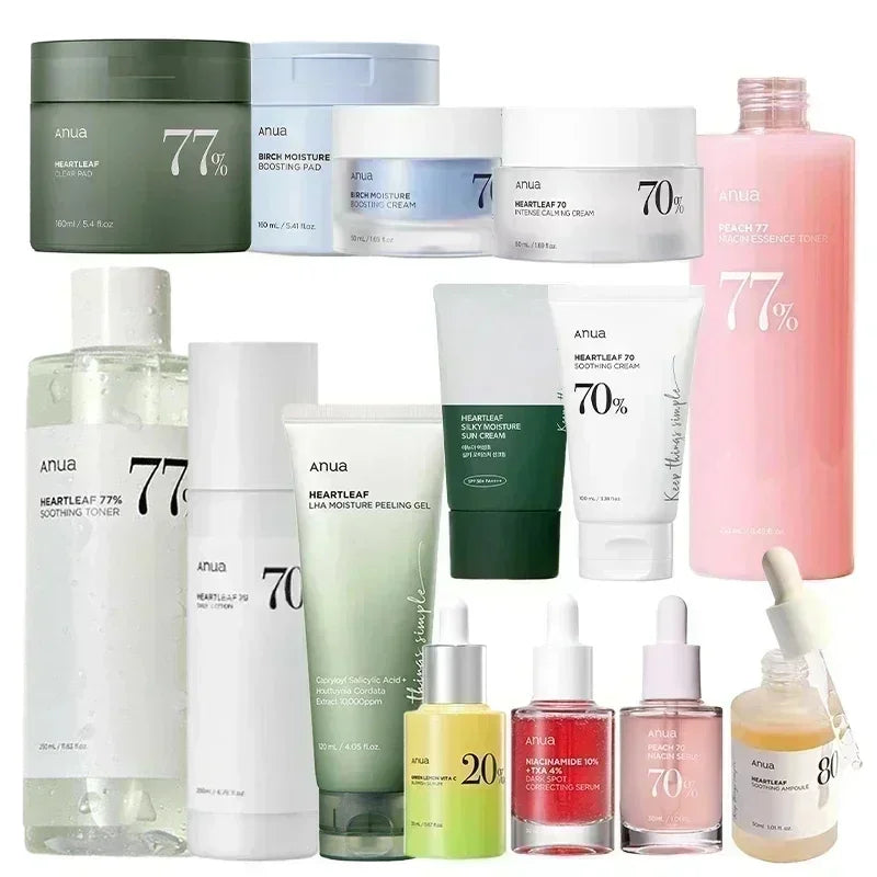 Kit de Cuidados Faciais Coreano Heartleaf Anua – Limpeza, Hidratação e Juventude em Cada Passo