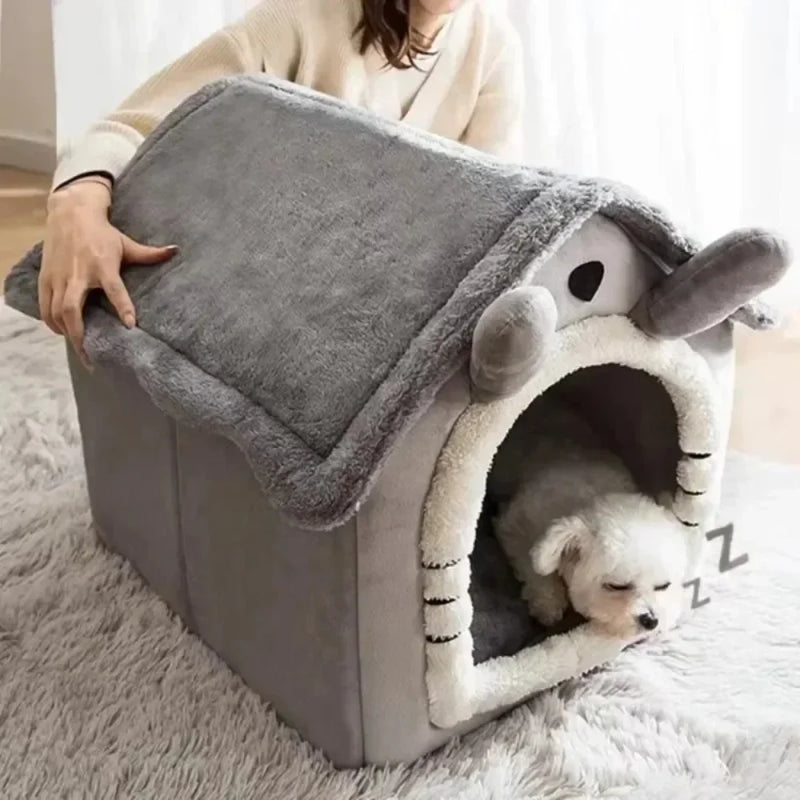 Casinha Quente para Gato e Cão para Todas as Estações – Cama Macia e Lavável com Almofada Removível para Pets Pequenos e Médios