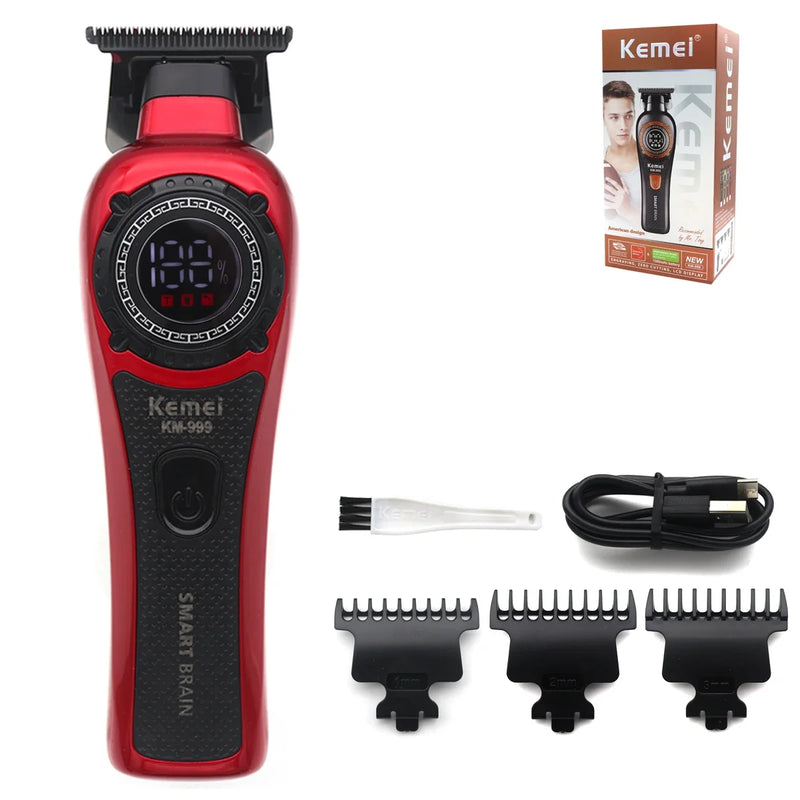 Kemei KM-999 Professional Hair Salon Electric Hair Trimmer Oil Head Push LCD Digital Display Hair Clipper Men's Barber Machine
