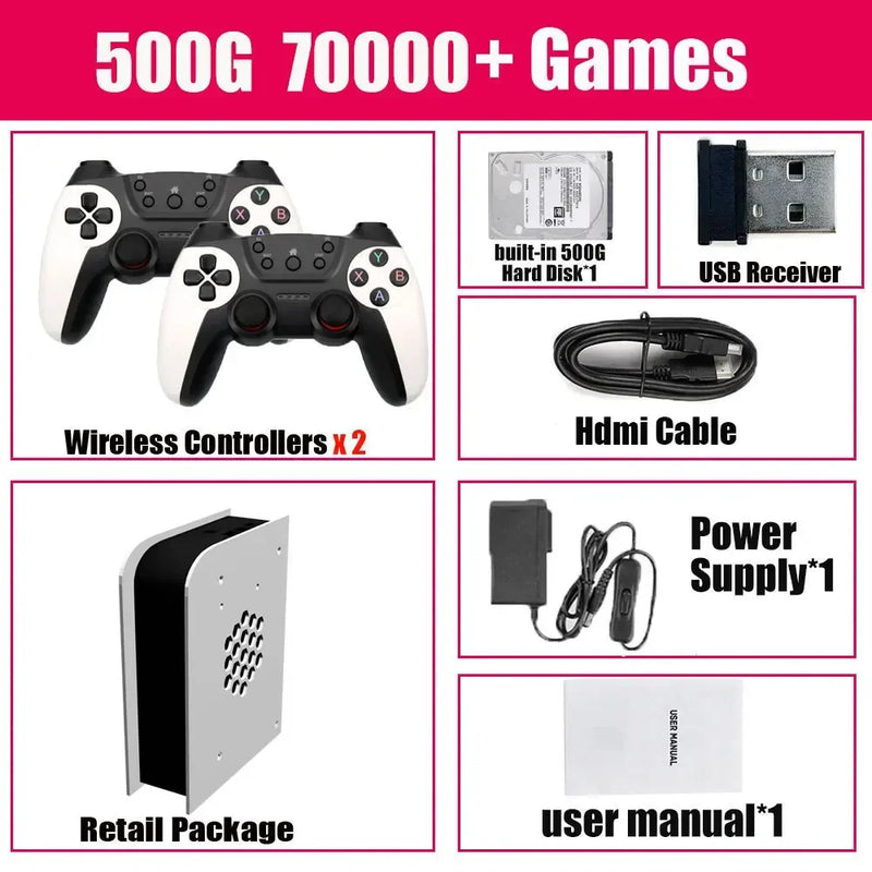Dual System 60+Emulators 500GB Retro Game Console M15 Batocera I3-3110M 70000+Games For Wii PS2 PSP GameCube N64 Wireless handle