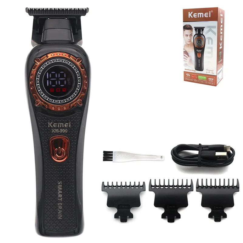 Kemei KM-999 Professional Hair Salon Electric Hair Trimmer Oil Head Push LCD Digital Display Hair Clipper Men's Barber Machine