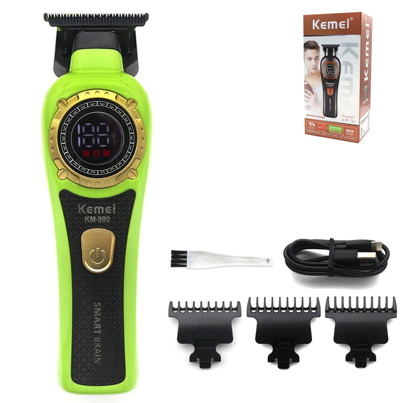 Kemei KM-999 Professional Hair Salon Electric Hair Trimmer Oil Head Push LCD Digital Display Hair Clipper Men's Barber Machine