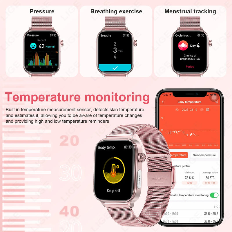 LIGE AI Diagnose Health Smart Watch Women ECG+PPG+HRV Micro Examination Blood Fat Uric Acid Heart Rate BT Call Smartwatch 2025