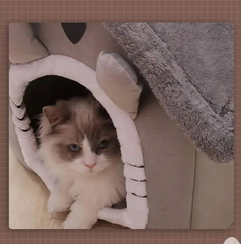 Casinha Quente para Gato e Cão para Todas as Estações – Cama Macia e Lavável com Almofada Removível para Pets Pequenos e Médios
