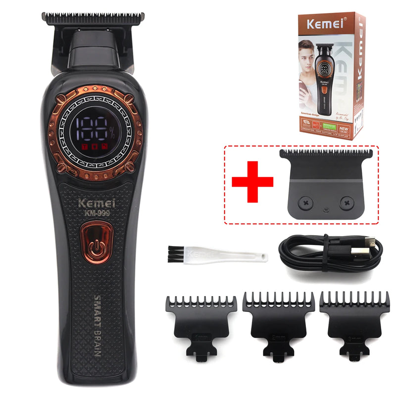 Kemei KM-999 Professional Hair Salon Electric Hair Trimmer Oil Head Push LCD Digital Display Hair Clipper Men's Barber Machine