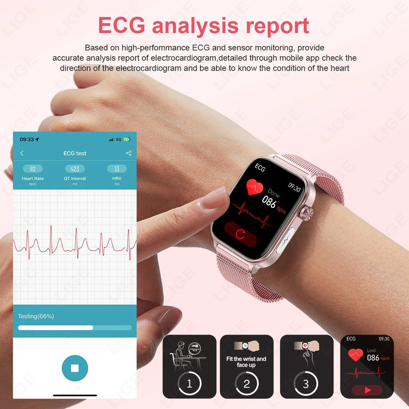 LIGE AI Diagnose Health Smart Watch Women ECG+PPG+HRV Micro Examination Blood Fat Uric Acid Heart Rate BT Call Smartwatch 2025