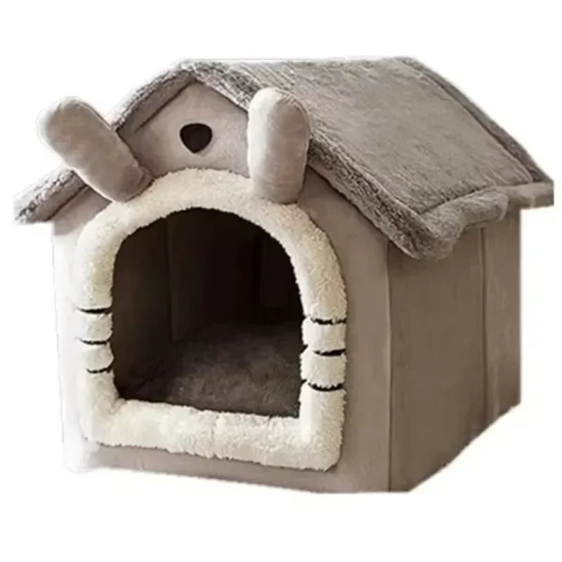 Casinha Quente para Gato e Cão para Todas as Estações – Cama Macia e Lavável com Almofada Removível para Pets Pequenos e Médios