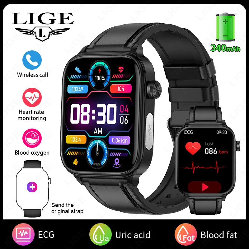 LIGE AI Diagnose Health Smart Watch Women ECG+PPG+HRV Micro Examination Blood Fat Uric Acid Heart Rate BT Call Smartwatch 2025