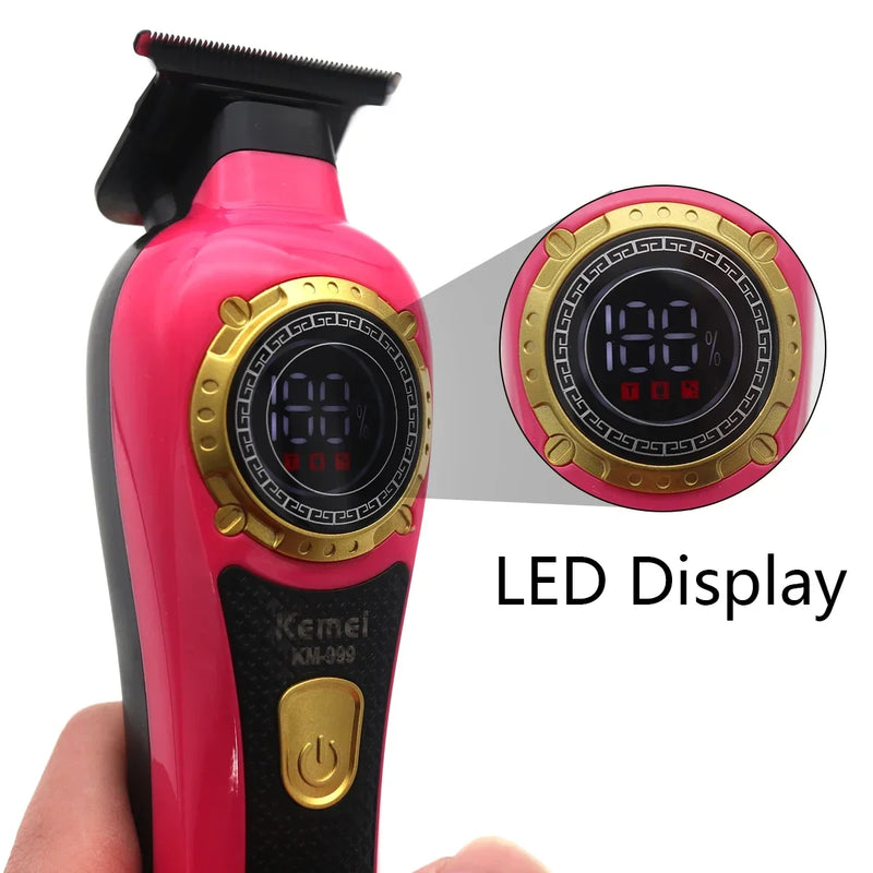 Kemei KM-999 Professional Hair Salon Electric Hair Trimmer Oil Head Push LCD Digital Display Hair Clipper Men's Barber Machine
