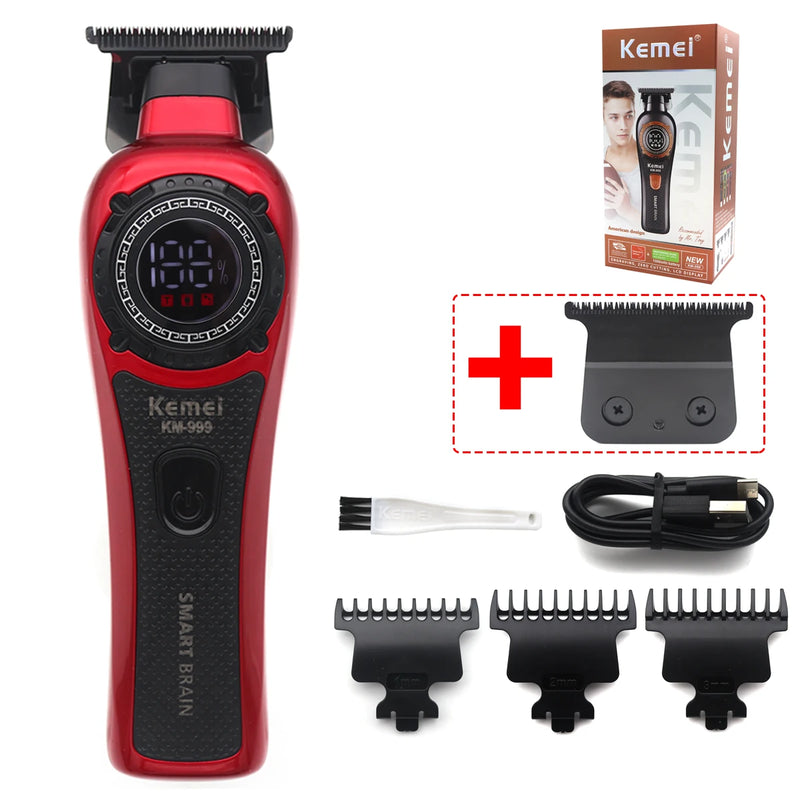 Kemei KM-999 Professional Hair Salon Electric Hair Trimmer Oil Head Push LCD Digital Display Hair Clipper Men's Barber Machine