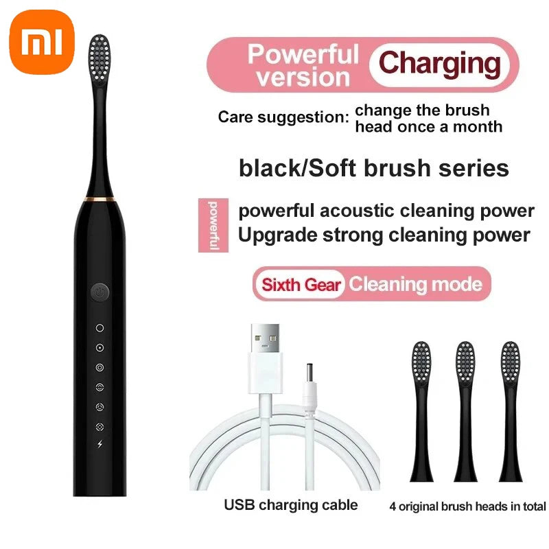 Xiaomi New Electric Ultrasonic Toothbrush 6 Mode Home Soft Hair USB Charging Waterproof Adult Tooth Cleaner Automatic Couple Set