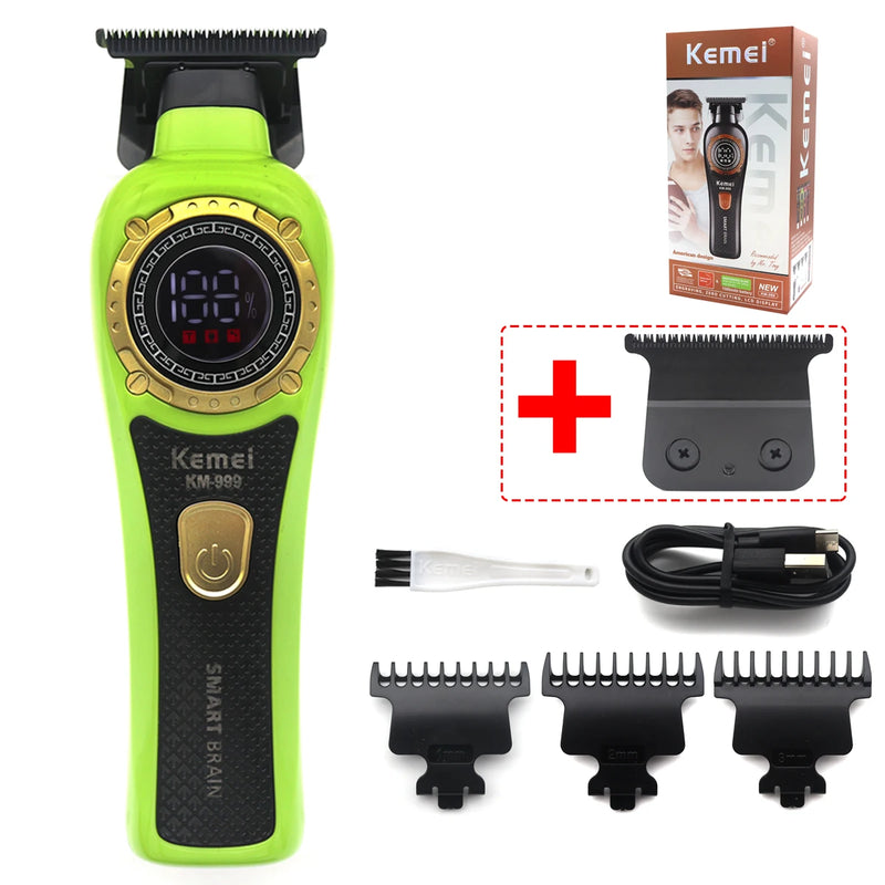 Kemei KM-999 Professional Hair Salon Electric Hair Trimmer Oil Head Push LCD Digital Display Hair Clipper Men's Barber Machine
