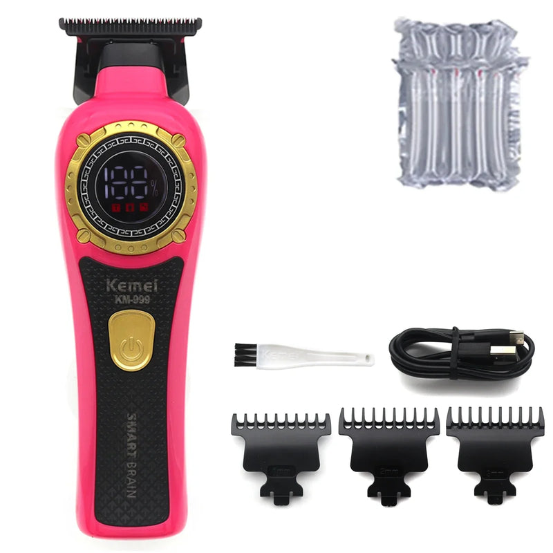 Kemei KM-999 Professional Hair Salon Electric Hair Trimmer Oil Head Push LCD Digital Display Hair Clipper Men's Barber Machine